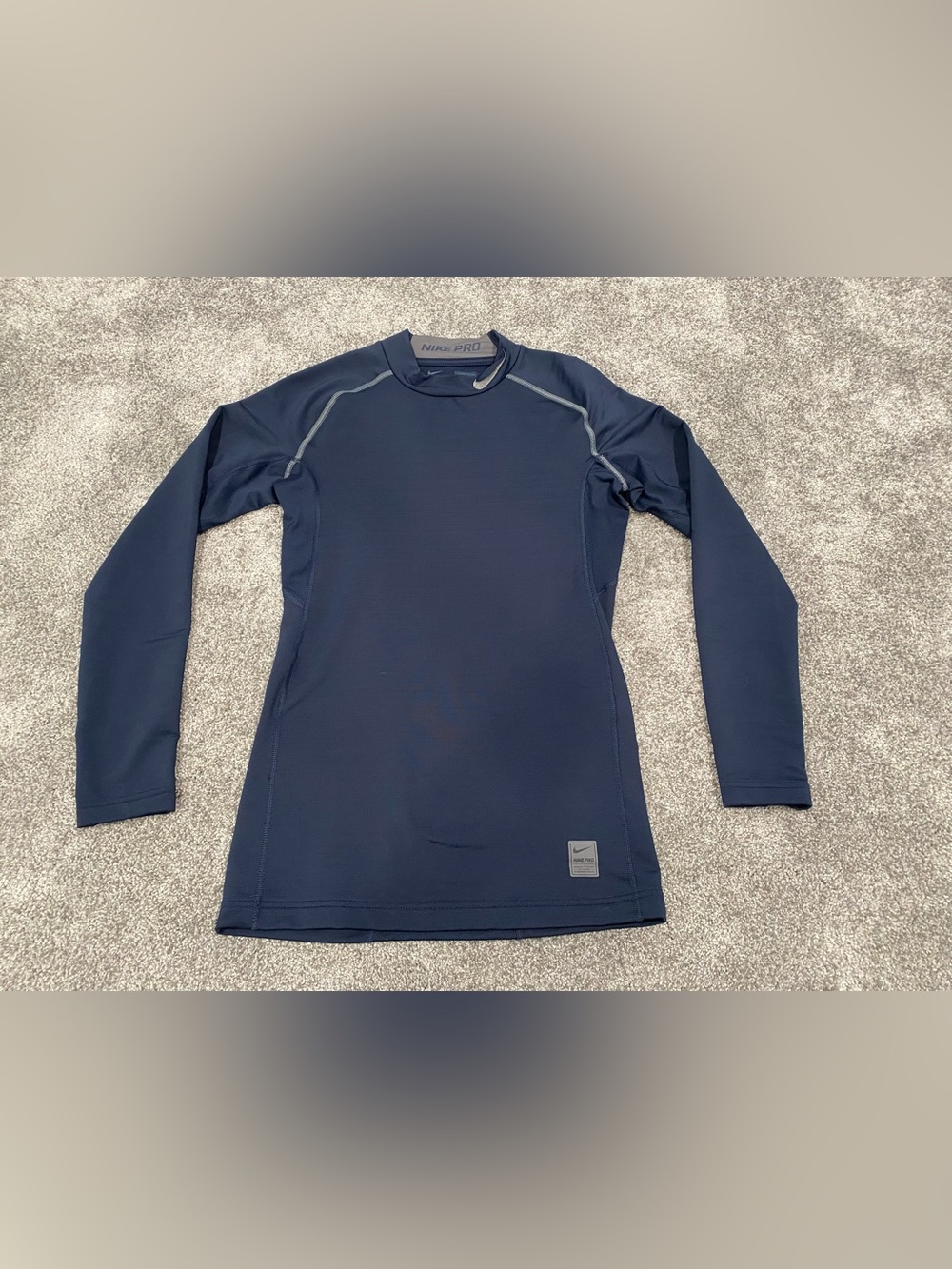 Nike Pro Dri-Fit Compression Long Sleeve Shirt Mens M Navy Blue Moisture Wicking